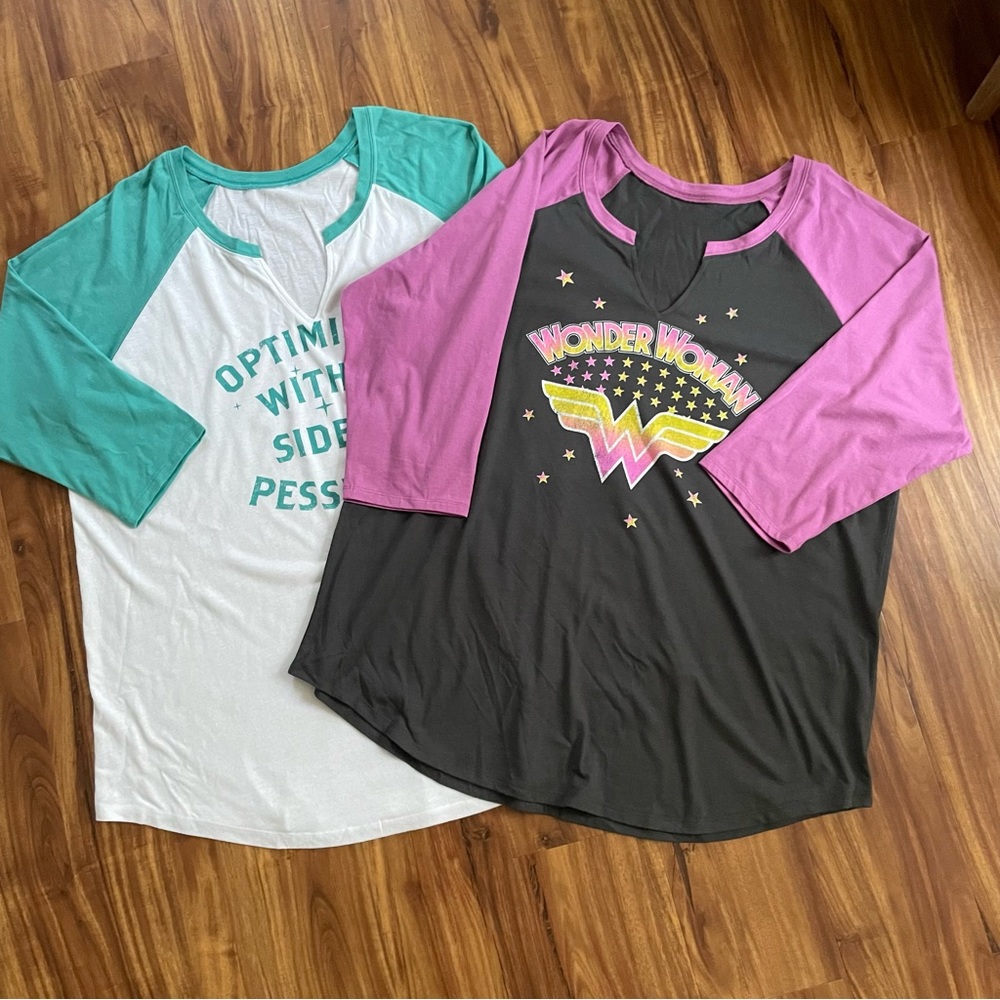 2 Torrid Split Neck Reglan Tees Size 2 (NEW NEVER WORN)